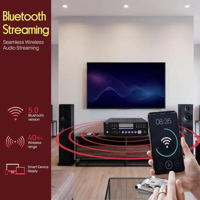 Alt view image 4 of 7 - Pyle 4 Channel Bluetooth Home Amplifier - Front Loading DVD/CD Player - 3000W Peak Stereo Receiver - 2 Mic Inputs w/ Echo, FM Radio,Optical In,USB,RCA,Composite, LED Level Meter, Rack Mount - PD3000BA
