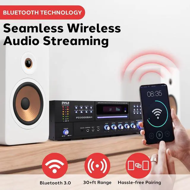 Alt view image 2 of 7 - Pyle Home Theater Amplifier - 4000 Watt Wireless BT Streaming Audio/Video Receiver System with CD/DVD Player, AM/FM Radio, HDMI, and MP3/USB Compatibility