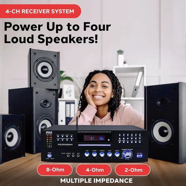 Alt view image 4 of 7 - Pyle Home Theater Amplifier - 4000 Watt Wireless BT Streaming Audio/Video Receiver System with CD/DVD Player, AM/FM Radio, HDMI, and MP3/USB Compatibility