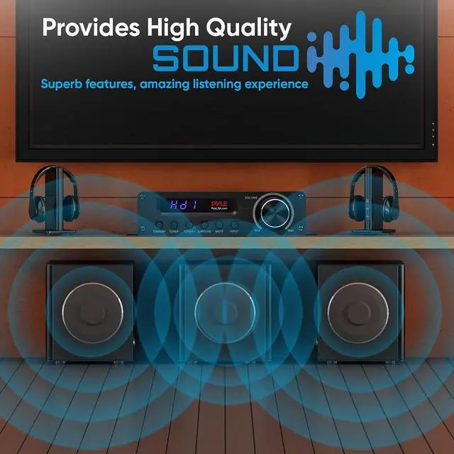 Alt view image 5 of 7 - Pyle Wireless Bluetooth Home Audio Amplifier - 100W 5.1 Channel Home Theater Receiver, Surround Sound w/ HI Def In and Out, RCA In, Subwoofer Out, LED Control Center, 12V Adapter - PFA560BT