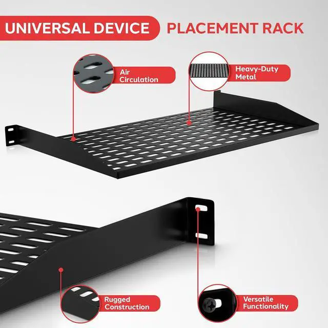 Alt view image 2 of 7 - Pyle 19-Inch 1U Server Rack Shelf - 8 pcs. Vented Metal Shelves for Optimal Airflow, Wall or Rack MountableSupports up to 110 lbs, 17 x 10 Shelf Tray for Cabinets, Computers & Network Equipment
