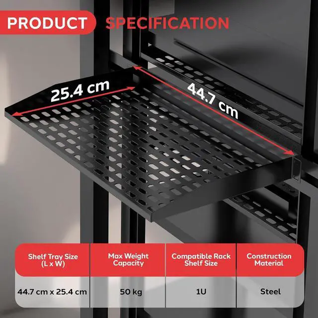 Alt view image 3 of 7 - Pyle 19-Inch 1U Server Rack Shelf - 8 pcs. Vented Metal Shelves for Optimal Airflow, Wall or Rack MountableSupports up to 110 lbs, 17 x 10 Shelf Tray for Cabinets, Computers & Network Equipment
