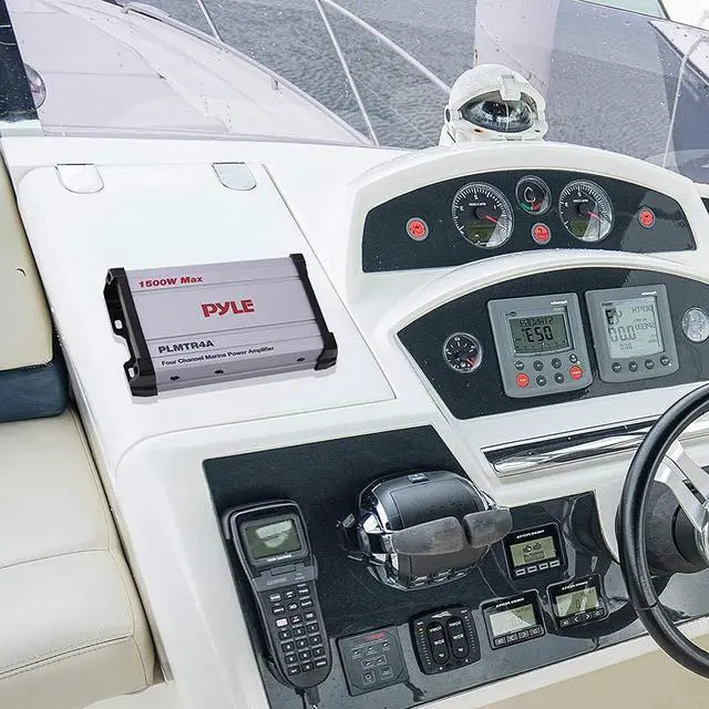 Alt view image 5 of 7 - Pyle 1500W 4-Channel Marine Amplifier Receiver - Waterproof & Weatherproof Marine Grade Audio Subwoofer - for Boat & Off-Road Vehicles with Wired RCA/ AUX/ MP3 Inputs - Overload Protection - PLMTR4A