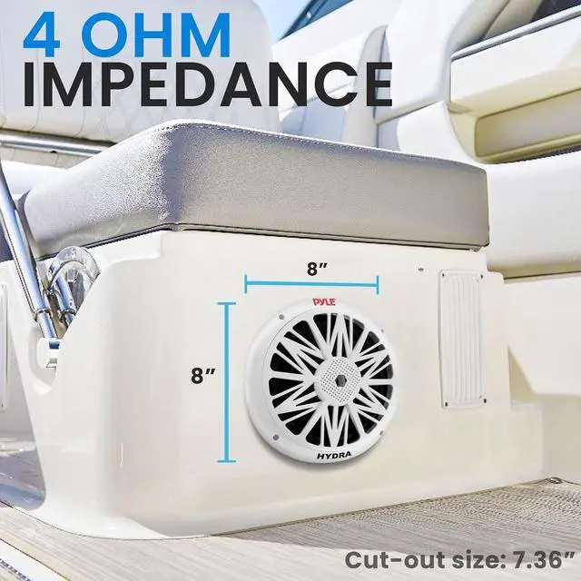 Alt view image 3 of 7 - Pyle Marine Speakers, Waterproof, Weather Resistant, 8 Inch Dual, 10 Inch Outer Frame, 300 Watt Power, Poly Carbon Cone, Cloth Surround, Includes Mounting Hardware and Wires, White, PLMR82