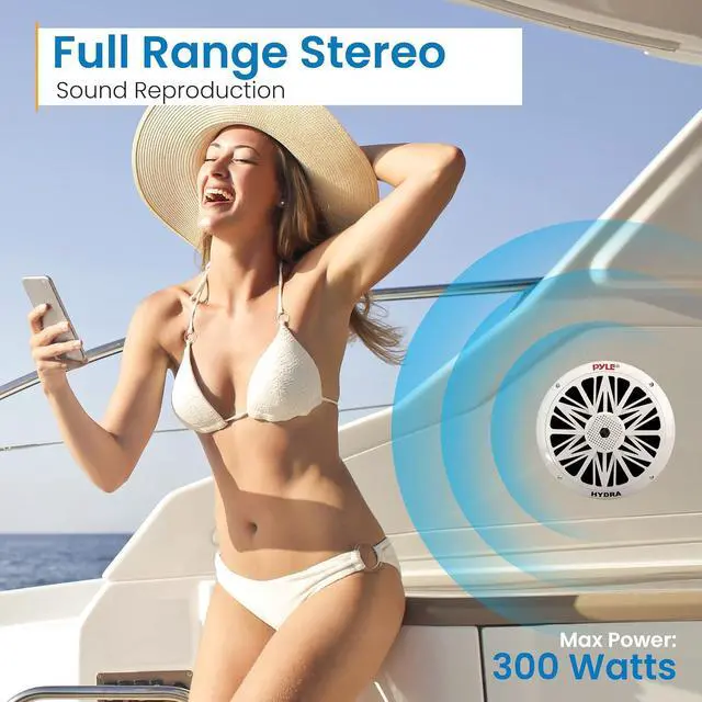 Alt view image 5 of 7 - Pyle Marine Speakers, Waterproof, Weather Resistant, 8 Inch Dual, 10 Inch Outer Frame, 300 Watt Power, Poly Carbon Cone, Cloth Surround, Includes Mounting Hardware and Wires, White, PLMR82