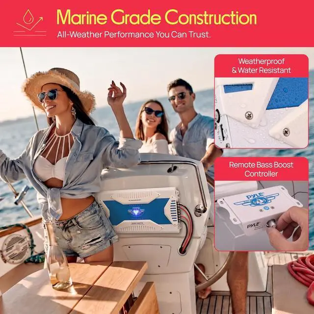 Alt view image 5 of 7 - Pyle Hydra Marine Amplifier - Upgraded Elite Series 3000 Watt 8 Channel Bridgeable Amp Tri-Mode Configurable, Waterproof, MOSFET Power Supply, GAIN Level Controls and RCA Stereo Input - PLMRA830BT