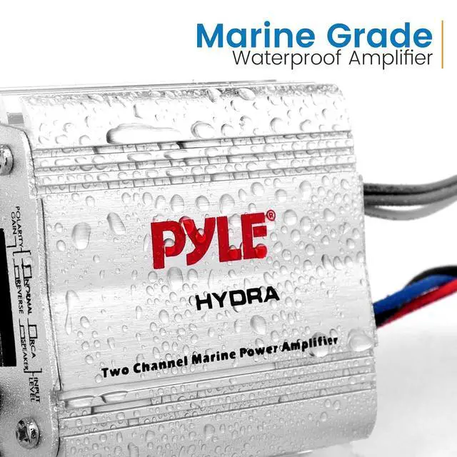 Alt view image 4 of 7 - Pyle Hydra Marine Amplifier - Upgraded Elite Series 400 Watt 2 Channel Micro Amplifier - Waterproof, GAIN Level Controls, RCA Stereo Input, 3.5mm Jack & Volume Control (PLMRMP1A)