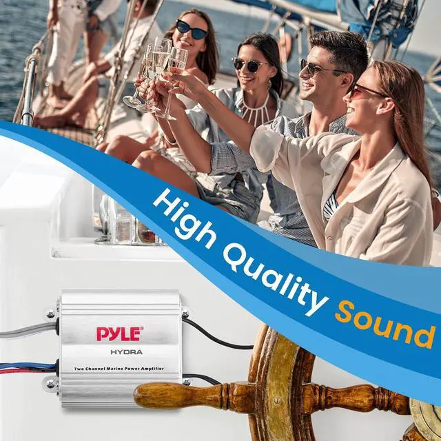Alt view image 7 of 7 - Pyle Hydra Marine Amplifier - Upgraded Elite Series 400 Watt 2 Channel Micro Amplifier - Waterproof, GAIN Level Controls, RCA Stereo Input, 3.5mm Jack & Volume Control (PLMRMP1A)