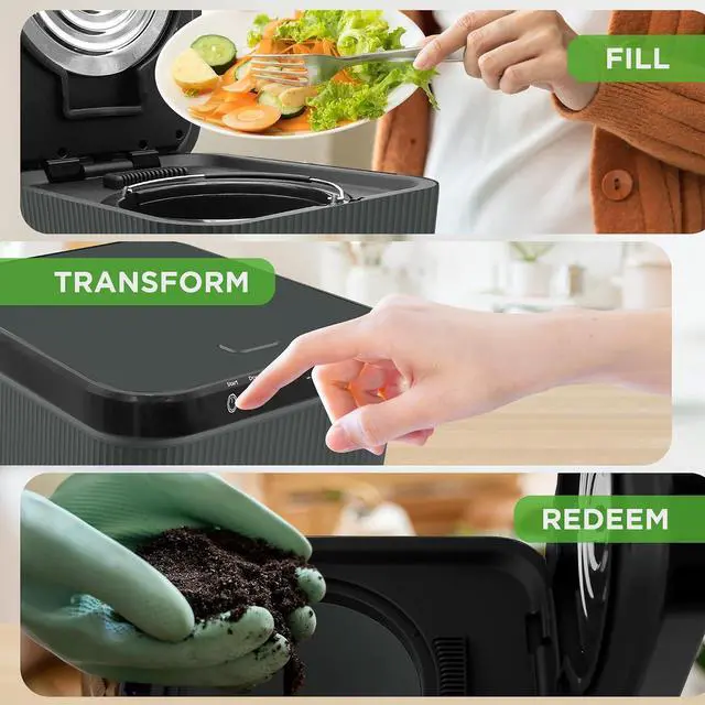 Alt view image 4 of 7 - Nutrichef 3L Electric Kitchen Composter - Composts Organic Material & Food Scraps | Countertop Automatic Compost Bin | Dry, Crush, & Cooling Functions | Perfect for Kitchens & Apartments | Grey