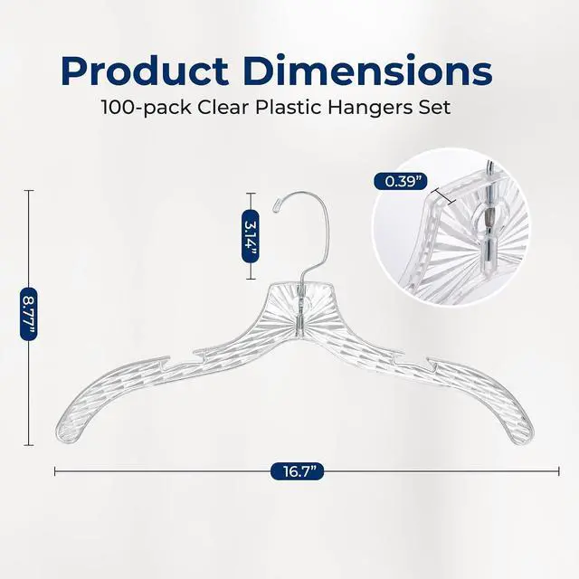 Alt view image 2 of 7 - SereneLife 100 Pack Transparent Plastic Hangers, Crystal Clear, Non-Slip with Notched Shoulders, Ultra-Thin Space Saving, Closet & Retail Use, with Swivel Hook for Clothes, Shirts, Dresses, Jackets