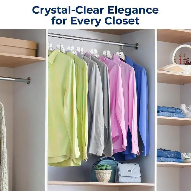 Alt view image 3 of 7 - SereneLife 100 Pack Transparent Plastic Hangers, Crystal Clear, Non-Slip with Notched Shoulders, Ultra-Thin Space Saving, Closet & Retail Use, with Swivel Hook for Clothes, Shirts, Dresses, Jackets