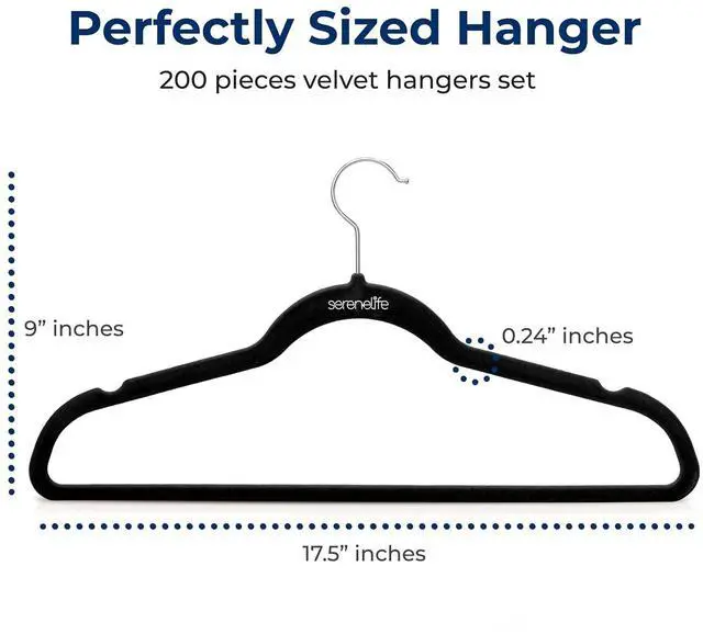 Alt view image 3 of 7 - SereneLife Velvet Hangers 200 Pack, Slim & Space Saving for Closets | Soft velvet grip prevents slipping on silk, satin & knitwear 360° swivel hook fits all standard closet rods