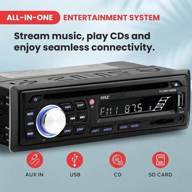 Alt view image 3 of 7 - Pyle Marine Stereo Radio Receiver Speaker Kit - 200W Wireless Receiver and 150W Waterproof 6.5 Speakers, Hands-Free Talking, CD/MP3/USB/SD Player, AM/FM Radio, for Boat & Off-Road Vehicles