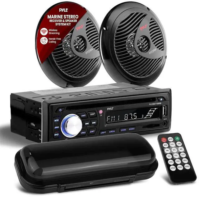 Main image of Pyle Marine Stereo Radio Receiver Speaker Kit - 200W Wireless Receiver and 150W Waterproof 6.5 Speakers, Hands-Free Talking, CD/MP3/USB/SD Player, AM/FM Radio, for Boat & Off-Road Vehicles