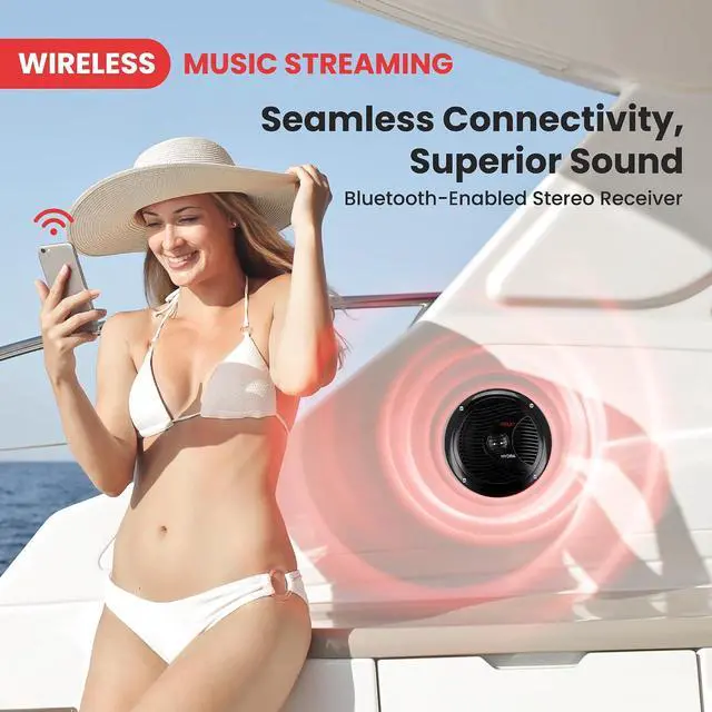 Alt view image 4 of 7 - Pyle Marine Stereo Radio Receiver Speaker Kit - 200W Wireless Receiver and 150W Waterproof 6.5 Speakers, Hands-Free Talking, CD/MP3/USB/SD Player, AM/FM Radio, for Boat & Off-Road Vehicles