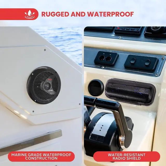 Alt view image 5 of 7 - Pyle Marine Stereo Radio Receiver Speaker Kit - 200W Wireless Receiver and 150W Waterproof 6.5 Speakers, Hands-Free Talking, CD/MP3/USB/SD Player, AM/FM Radio, for Boat & Off-Road Vehicles