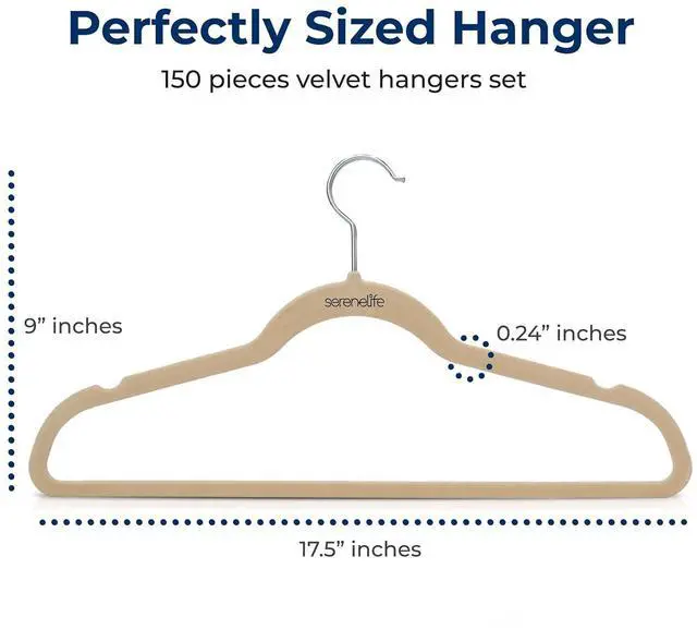 Alt view image 2 of 7 - SereneLife Velvet Hangers 150 Pack, Slim & Space Saving for Closets | Soft velvet grip prevents slipping on silk, satin & knitwear 360° swivel hook fits all standard closet rods
