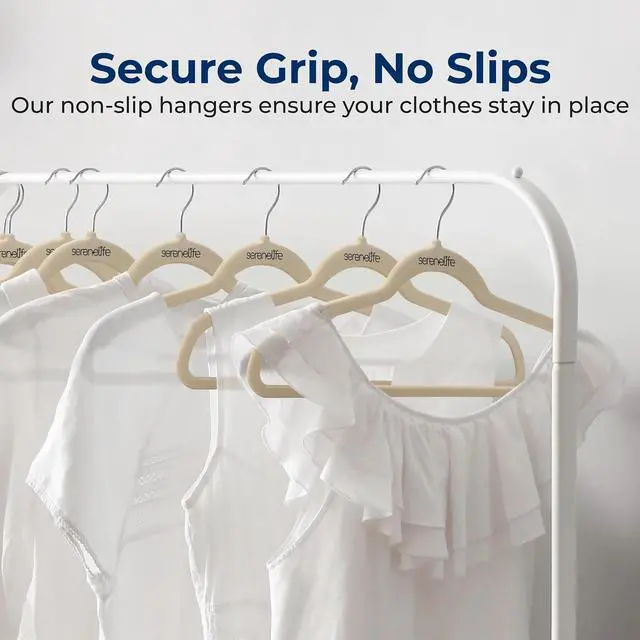 Alt view image 3 of 7 - SereneLife Velvet Hangers 150 Pack, Slim & Space Saving for Closets | Soft velvet grip prevents slipping on silk, satin & knitwear 360° swivel hook fits all standard closet rods