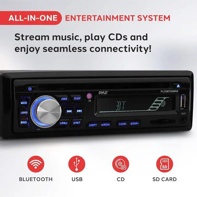 Alt view image 2 of 7 - Pyle Wireless Bluetooth Marine Audio Stereo - Kit w/ Single DIN Universal Size Radio Receiver, Hands-Free Calling, 6.5" Waterproof Speakers, CD Player, MP3/USB/SD Readers & AM/FM Radio