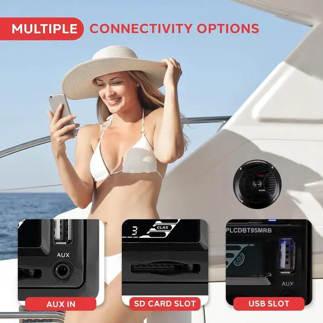 Alt view image 3 of 7 - Pyle Wireless Bluetooth Marine Audio Stereo - Kit w/ Single DIN Universal Size Radio Receiver, Hands-Free Calling, 6.5" Waterproof Speakers, CD Player, MP3/USB/SD Readers & AM/FM Radio