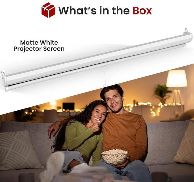Alt view image 2 of 7 - Pyle 72-Inch Manual Pull Down Projector Screen, Matte White Projection Surface, Ceiling or Wall Mount Screen Projector with Auto-Lock & Black Border for Home Theater or Office (42.5" x 56.6")