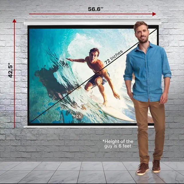 Alt view image 3 of 7 - Pyle 72-Inch Manual Pull Down Projector Screen, Matte White Projection Surface, Ceiling or Wall Mount Screen Projector with Auto-Lock & Black Border for Home Theater or Office (42.5" x 56.6")