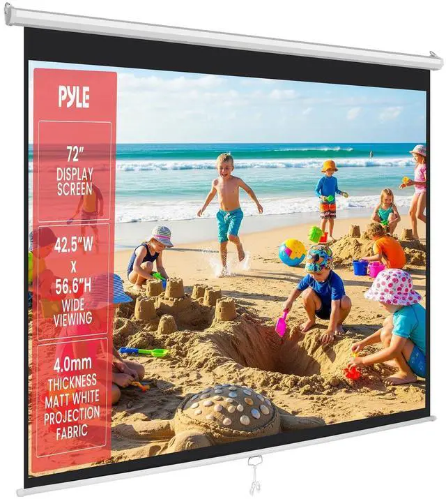 Main image of Pyle 72-Inch Manual Pull Down Projector Screen, Matte White Projection Surface, Ceiling or Wall Mount Screen Projector with Auto-Lock & Black Border for Home Theater or Office (42.5" x 56.6")