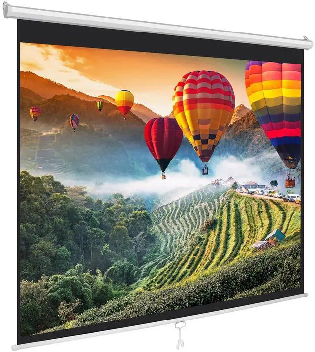 Main image of Pyle 84-Inch Pull Down Projector Screen Manual Roll-Down Matte White Viewing Surface, Auto-Locking Height Adjustment, Wall or Ceiling Mount Design for Home Theater, Office & Classroom Use