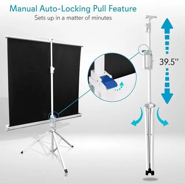 Alt view image 2 of 7 - Pyle 50 Inch Portable Projector Screen with Tripod Stand Lightweight, Durable, Easy Pull Setup Mobile Projection Screen with 4:3 Aspect Ratio, White Matte Fabric for Indoor/Outdoor Use