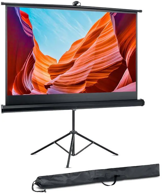 Main image of Pyle 60 Inch Portable Projector Screen with Tripod Stand Fold Out Roll Up, HD Premium 16:9 Aspect Ratio, Matte Viewing Surface for Indoor and Outdoor Use, Perfect for Home, Office and Presentations