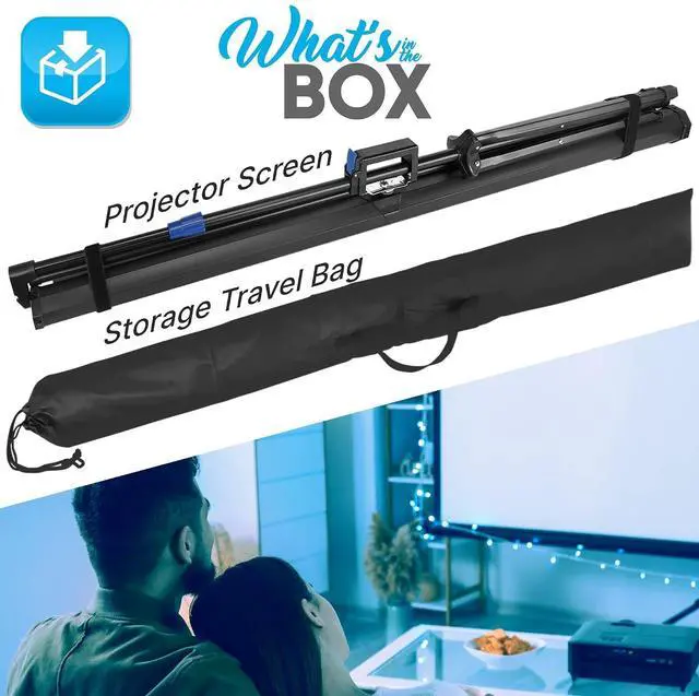 Alt view image 2 of 7 - Pyle 60 Inch Portable Projector Screen with Tripod Stand Fold Out Roll Up, HD Premium 16:9 Aspect Ratio, Matte Viewing Surface for Indoor and Outdoor Use, Perfect for Home, Office and Presentations