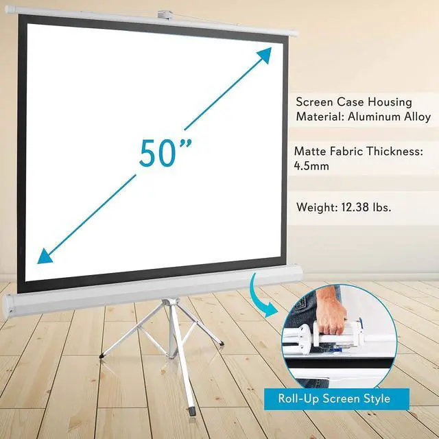 Alt view image 6 of 7 - Pyle 50 Inch Portable Projector Screen with Tripod Stand Lightweight, Durable, Easy Pull Setup Mobile Projection Screen with 4:3 Aspect Ratio, White Matte Fabric for Indoor/Outdoor Use