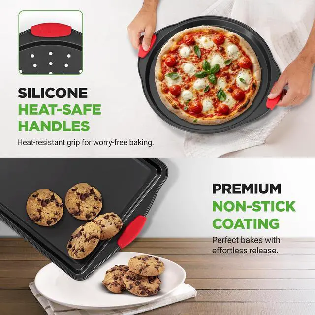 Alt view image 6 of 7 - NutriChef 10-Piece Nonstick Kitchen Oven Baking Pans - Premium & Stylish Non-Stick Carbon Steel - Commercial Grade Restaurant Quality Metal Bakeware with Silicone Handles - Easy to Clean, NCSBS10S