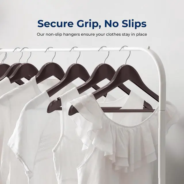 Alt view image 3 of 6 - SereneLife 80 Pack Wooden Hangers for Clothes, Heavy Duty Suit Hangers with Non Slip Notches, 360° Swivel Chrome Hook and Pants Bar, Space Saving Solid Wood Closet Organizer for Coats Shirts (Brown)