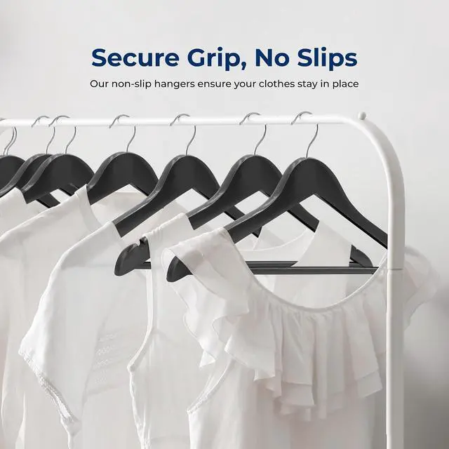 Alt view image 3 of 7 - SereneLife 60-Pack Premium Black Wooden Suit Hangers Heavy-Duty Solid Wood Coat Hangers with 360° Chrome Swivel Hook & Notches Space-Saving, Non-Slip Design for Shirts, Jackets & Dresses