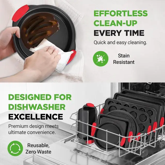Alt view image 7 of 7 - NutriChef 10-Piece Nonstick Kitchen Oven Baking Pans - Premium & Stylish Non-Stick Carbon Steel - Commercial Grade Restaurant Quality Metal Bakeware with Silicone Handles - Easy to Clean, NCSBS10S