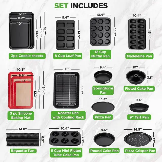 Alt view image 2 of 7 - NutriChef 42-Piece Nonstick Bakeware Set | Carbon Steel Baking Pans Set with Oven Mitts, Muffin Trays, Cookie Sheets, Loaf Pan, & Accessories for Cakes, Pizza & Bread.