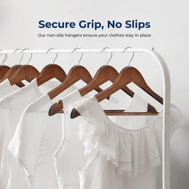 Alt view image 3 of 7 - SereneLife 60-Pack Vintage Wooden Suit Hangers Heavy-Duty, Non-Slip Clothes Hanger Set with 360° Chrome Swivel Hook & Notches Solid Wood Coat Hangers for Suits, Jackets, Dresses & More