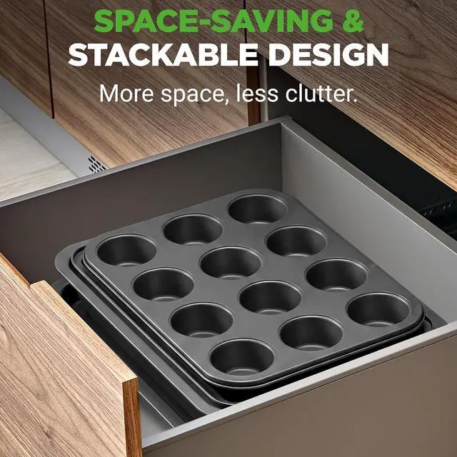 Alt view image 3 of 7 - NutriChef 10-Piece Non-Stick Baking Set Heavy-Duty Carbon Steel Bakeware Set w/ Cookie Sheets, Muffin Pan, Roasting Pan, Cake Pan, Baking Tray, Pizza Pan Effortless Food Release & Easy Cleanup