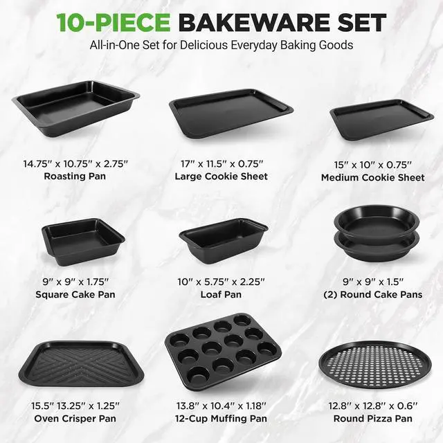 Alt view image 4 of 7 - NutriChef 10-Piece Non-Stick Baking Set Heavy-Duty Carbon Steel Bakeware Set w/ Cookie Sheets, Muffin Pan, Roasting Pan, Cake Pan, Baking Tray, Pizza Pan Effortless Food Release & Easy Cleanup