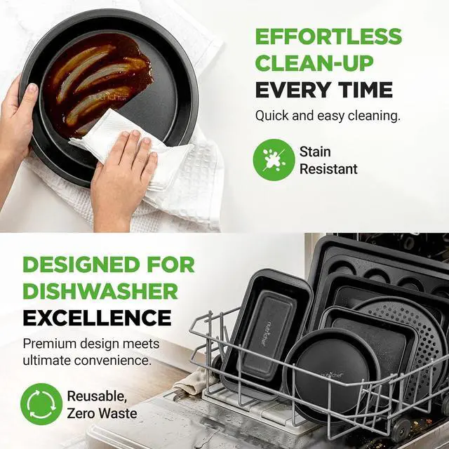 Alt view image 7 of 7 - NutriChef 10-Piece Non-Stick Baking Set Heavy-Duty Carbon Steel Bakeware Set w/ Cookie Sheets, Muffin Pan, Roasting Pan, Cake Pan, Baking Tray, Pizza Pan Effortless Food Release & Easy Cleanup