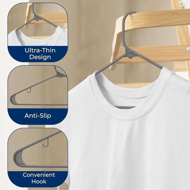 Alt view image 5 of 7 - SereneLife 150 Pcs Plastic Hangers Gray Ultra Lightweight Heavy Duty Non Slip Clothes Hanger Set for Coat Shirt Pants Closet Storage Organization Space Saving Durable Clothing Organizer 11.88 lbs