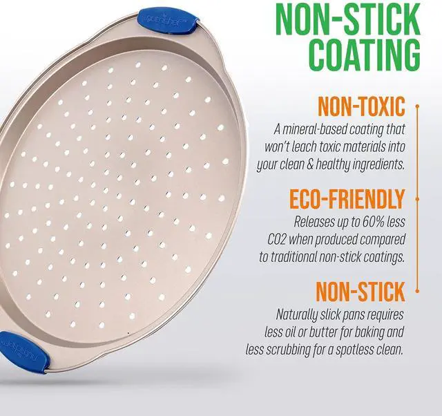 Alt view image 6 of 6 - NutriChef 13-Inch Non-Stick Pizza Tray with Silicone Handle - Perforated Carbon Steel, Dishwasher Safe, PFOA Free - Champagne Gold - 12 Pack