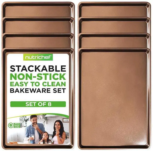 Main image of NutriChef 8-Pack Nonstick XL Cookie Sheets for Baking - 22" x 16" Extra Large Carbon Steel Oven Baking Trays - Non Stick Coating, Stackable Baking Pans