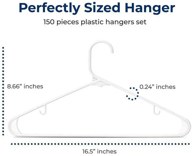 Alt view image 2 of 7 - SereneLife White Standard Plastic Hangers, Mega Pack,150 Pieces Hangers for Clothes, Durable Tubular Hanger Slip Design Cloth Hanger Set with 2 Integrated Strap Hook Design