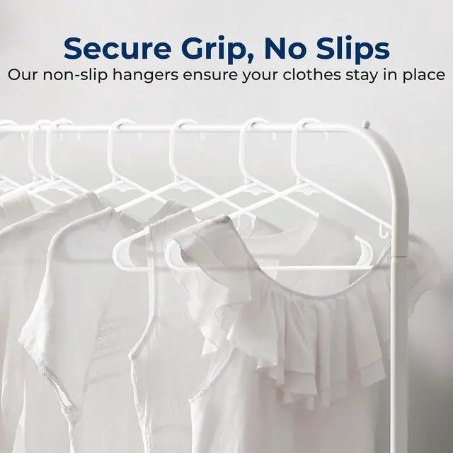 Alt view image 3 of 7 - SereneLife White Standard Plastic Hangers, Mega Pack,150 Pieces Hangers for Clothes, Durable Tubular Hanger Slip Design Cloth Hanger Set with 2 Integrated Strap Hook Design