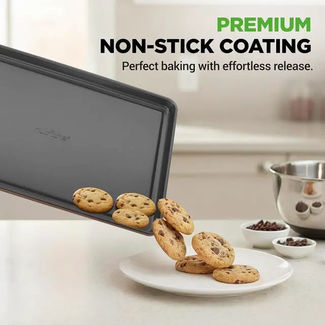 Alt view image 4 of 7 - NutriChef 8-Piece Nonstick Stackable Bakeware Set - PFOA, PFOS, PTFE Free Baking Tray Set w/Non-Stick Coating, 450°F Oven Safe, Round Cake, Loaf, Muffin, Wide/Square Pans, Cookie Sheet (Brown)
