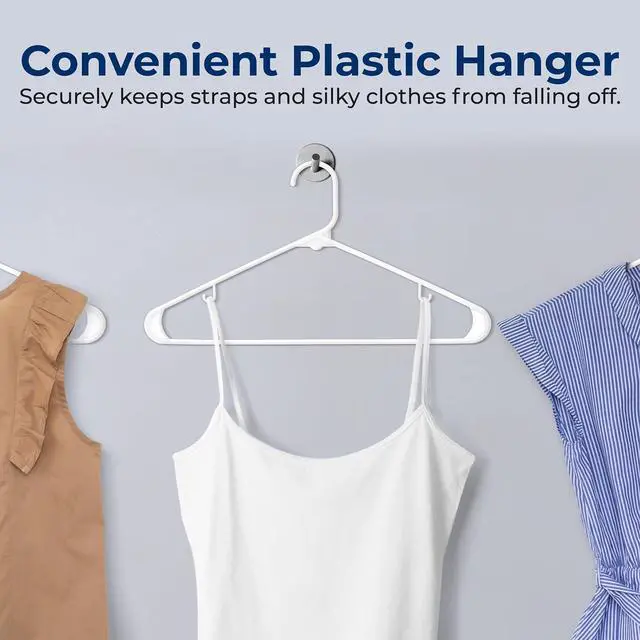 Alt view image 6 of 7 - SereneLife White Standard Plastic Hangers, Mega Pack,150 Pieces Hangers for Clothes, Durable Tubular Hanger Slip Design Cloth Hanger Set with 2 Integrated Strap Hook Design