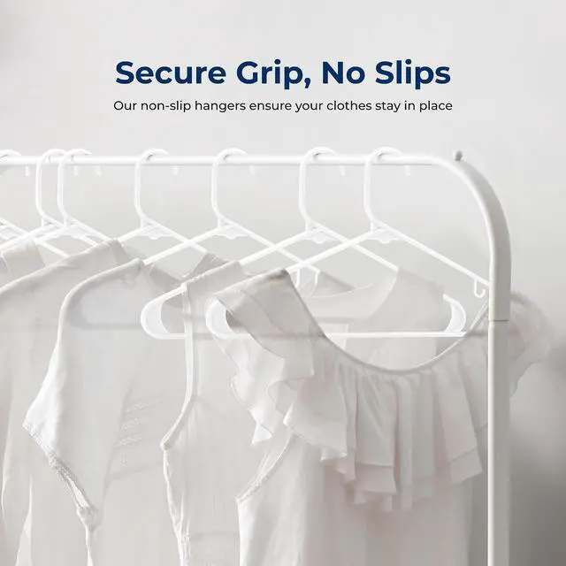 Alt view image 3 of 7 - SereneLife White Standard Plastic Hangers, Mega Pack, 200 Pieces Hangers for Clothes, Durable Tubular Hanger Slip Design Cloth Hanger Set with 2 Integrated Strap Hook Design