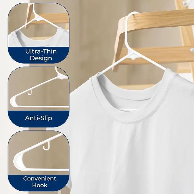 Alt view image 5 of 7 - SereneLife White Standard Plastic Hangers, Mega Pack,150 Pieces Hangers for Clothes, Durable Tubular Hanger Slip Design Cloth Hanger Set with 2 Integrated Strap Hook Design